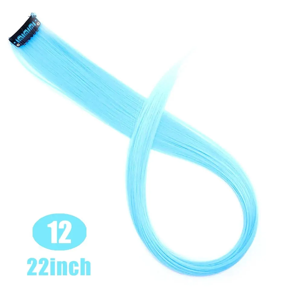 22 "sintético longo reto arco-íris destaque extensões de cabelo colorido clipe em uma peça ombre rosa roxo verde amarelo para wome
