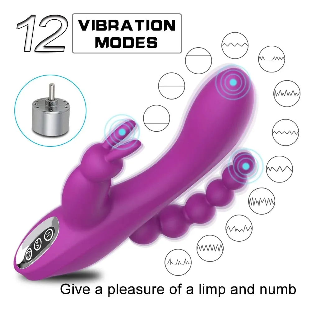 12 modos g ponto coelho vibrador estimulador clitoral anal tripla curva massageador anal contas brinquedos sexuais para mulheres casais vibrador