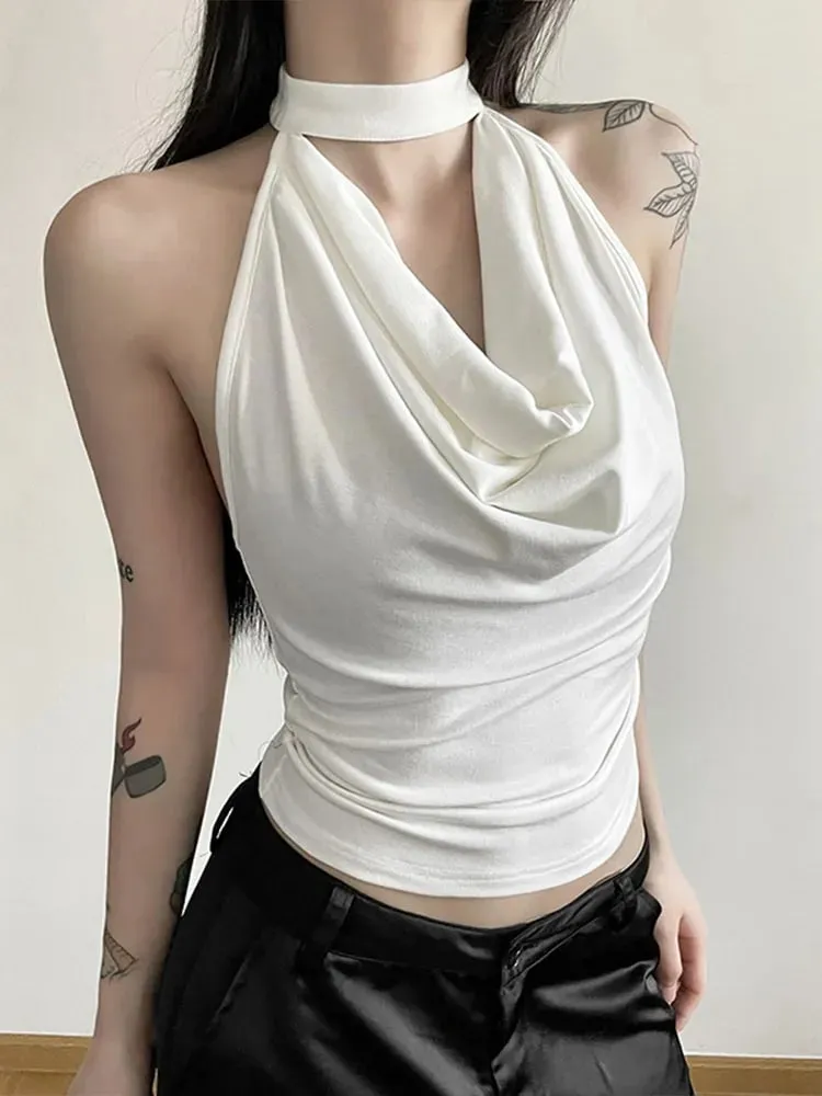 Cor sólida simples casual all-match legal confiante sexy bonito high street verão viagem feminino fino colete