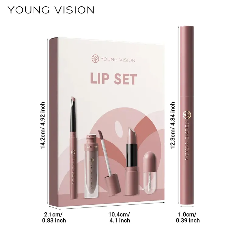 Conjunto de 4 unidades kit de maquiagem labial forro batom líquido óleo labial 8 cores opcionais fosco veludo labial para maquiagem diária de festa — image 6