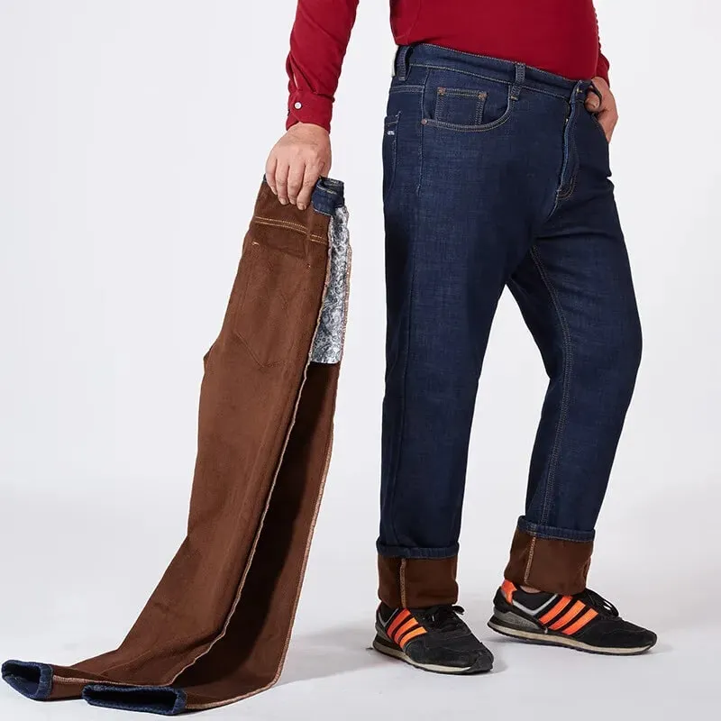 Homens plus size 10xl inverno quente de pelúcia jeans estiramento solto em linha reta calças jeans baggy para uso confortável oversize streetwear — image 8