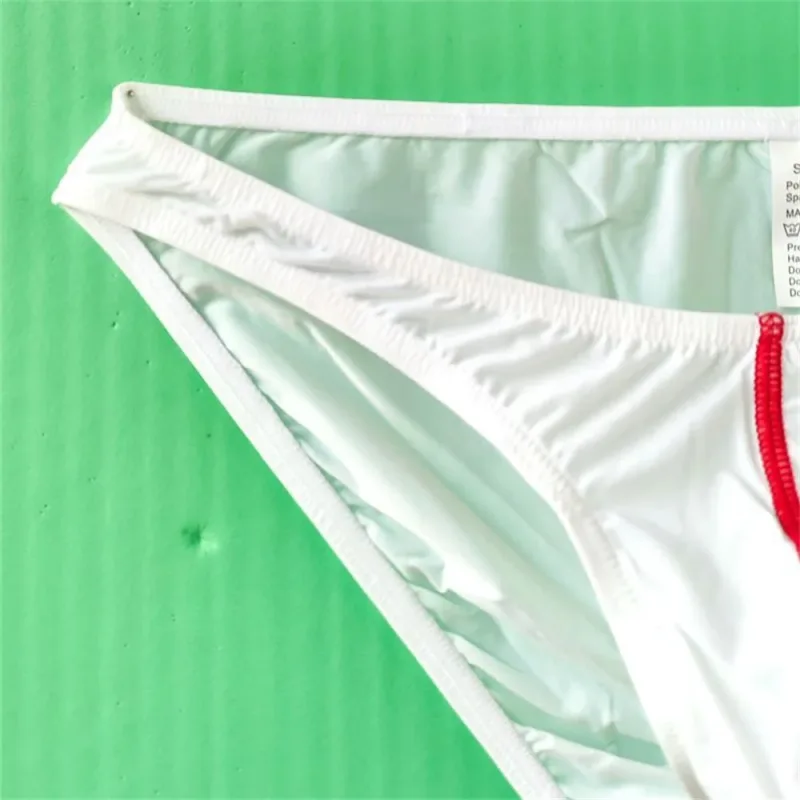 Two Line Stripe Ice Silk Briefs for Men Plus Size Underwear Sexy U Convex Lingerie Low Waist Bugle Pouch Male Panties