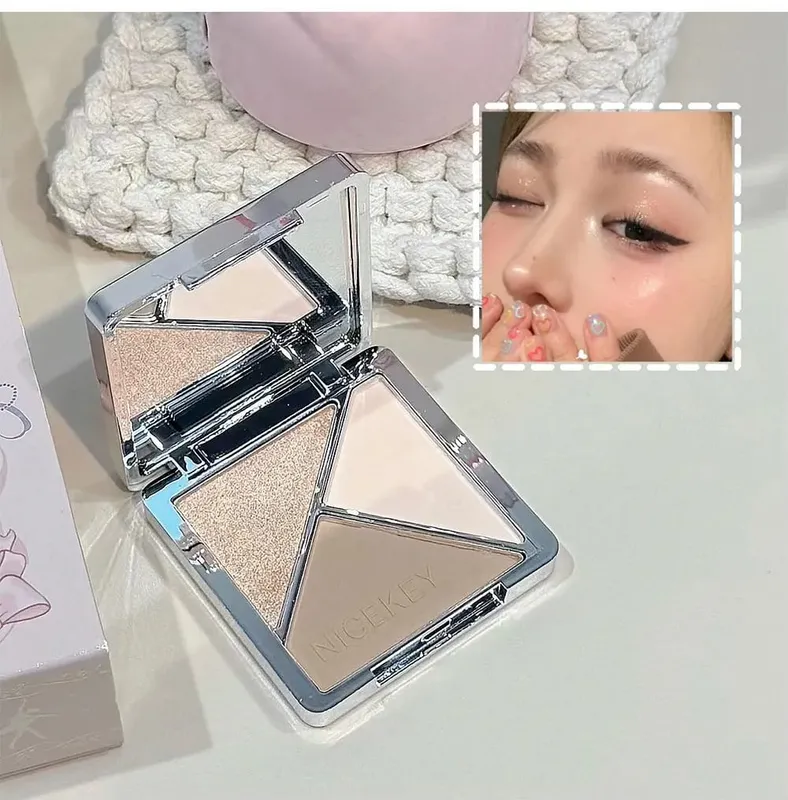 O kit de maquiagem inclui 4 gloss fosco, 1 blush facial, 1 pó prensado, 1 paleta de sombras, 1 paleta de contorno com colar