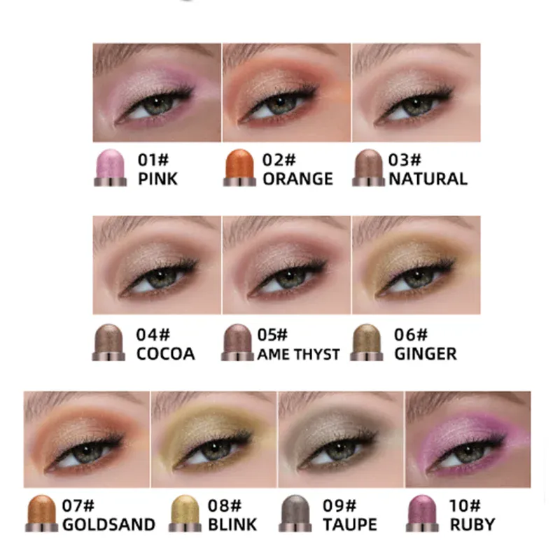 10 cores dupla extremidade sombra de olho vara com esponja escova perolada duradoura sombra caneta contorno portátil maquiagem cosméticos