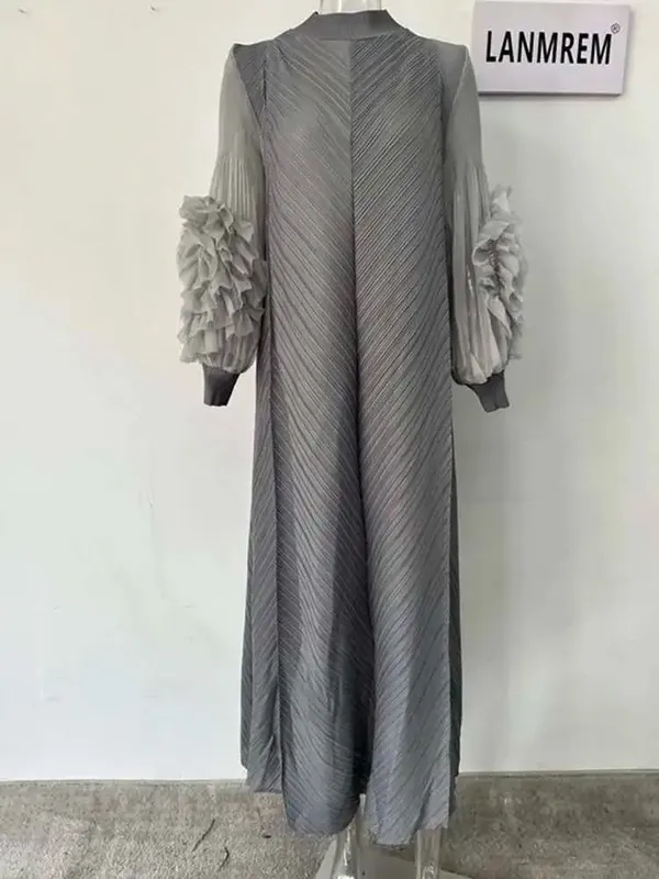 Vestido longo plissado com mangas babados, solto, cor sólida, costura, roupas femininas para festa, verão, roupas novas 2da5900