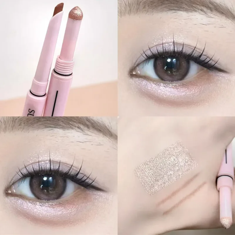 Caneta aegyosal fosca com glitter de extremidade dupla, destaque e sombra, maquiagem para os olhos, delineador em gel para bicho da seda
