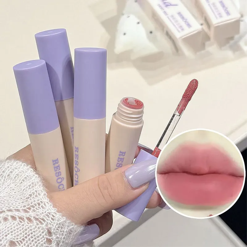 Pasta de feijão rosa labial lama fosco veludo vermelho marrom brilho labial hidratante à prova dwaterproof água duradoura não secagem copo antiaderente maquiagem matiz labial