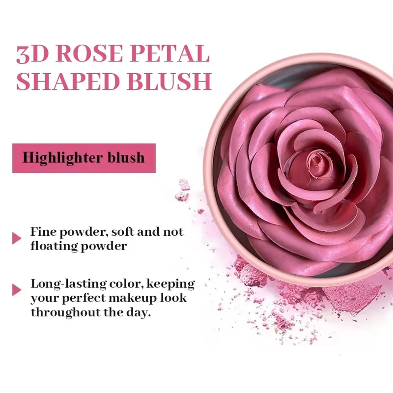 Conjunto de pincéis para blush e iluminador de pétalas de 4 cores – Aquarela difusa Flush Cloud Skin Brilho natural Construível Textura macia Primavera