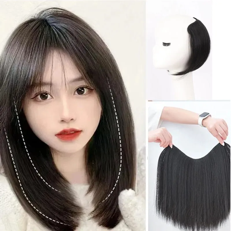 8 Polegada sintético curto reto fivela interna em forma de v meia cabeça 4 clipes extensão do cabelo invisível peruca para mulher