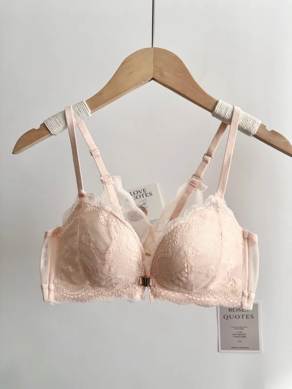 Feminino pequeno busto conjunto de sutiã de renda fechamento frontal sem fio bonito volta push‑up sutiã macio diário lingerie tamanho 32‑38ab