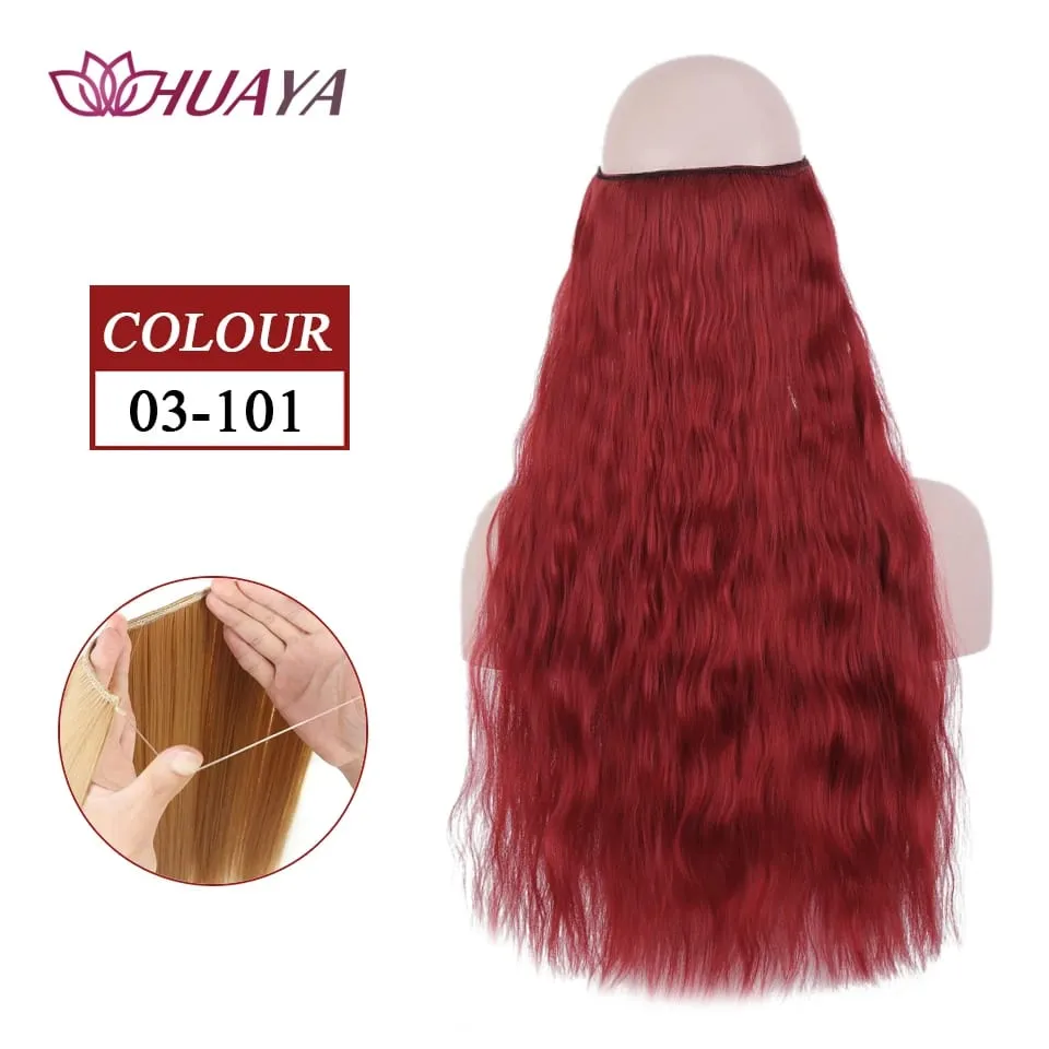 Synthetic Long Straight Invisible Wire No Clips In Hair Extensions Fake Hair Pieces Secret Fish Line Hairpieces For Women