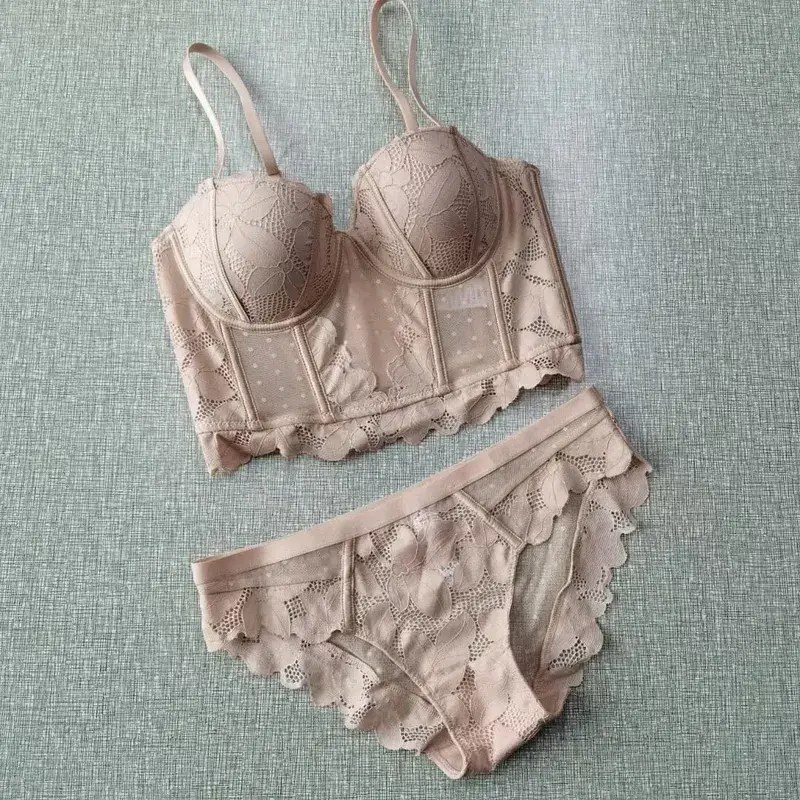 Malha renda push up meia xícara conjunto de sutiã roupa interior com alças removíveis 7 breasted broadside forma sutiã feminino bela lingerie sexy
