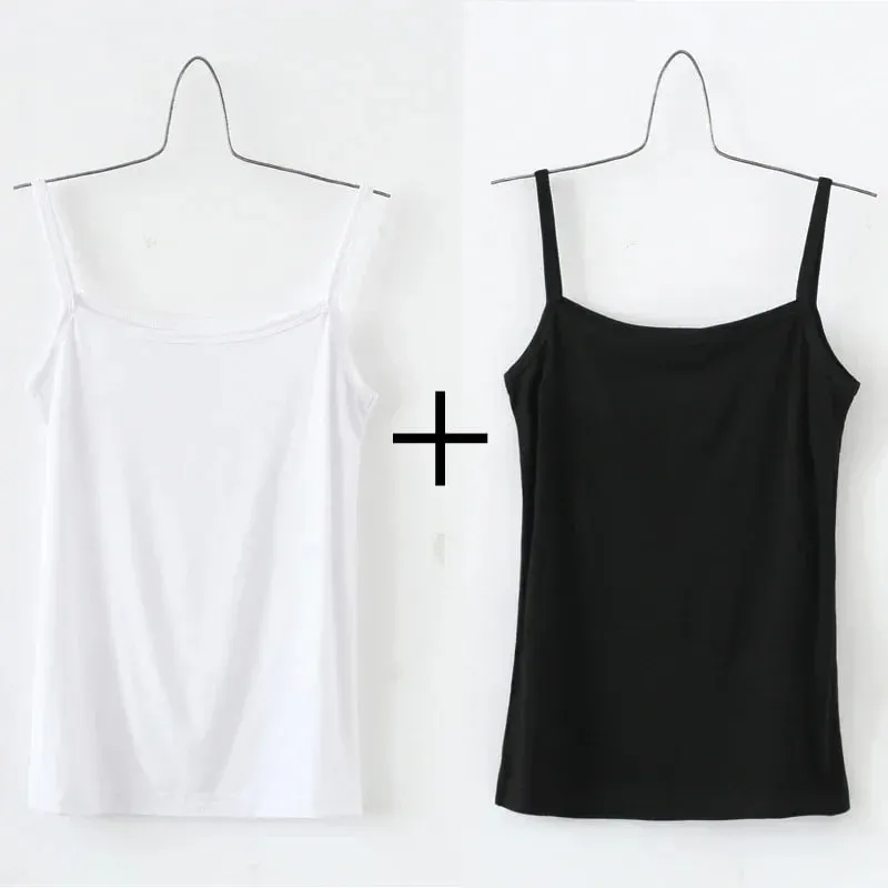 Feminino cor sólida cintas de espaguete sem mangas camisola fina com almofada no peito algodão verão wear fora feminino curto topos coletes
