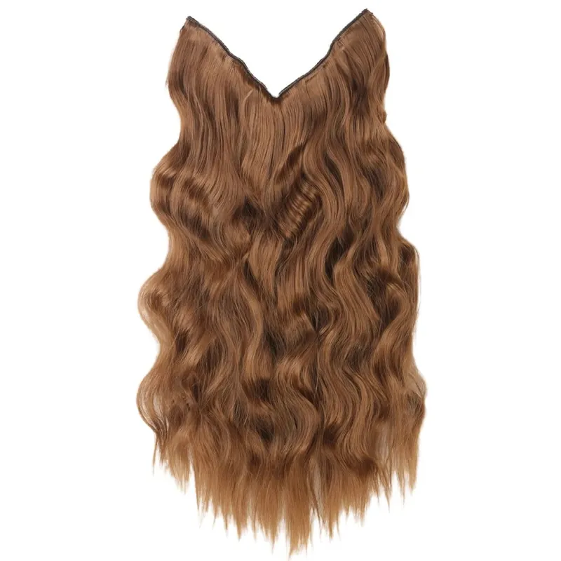 Black Halo Hair Extensions with Invisible Wire Adjustable Size 22inch Long Synthetic Wavy Curly Hairpieces for Women No Clip