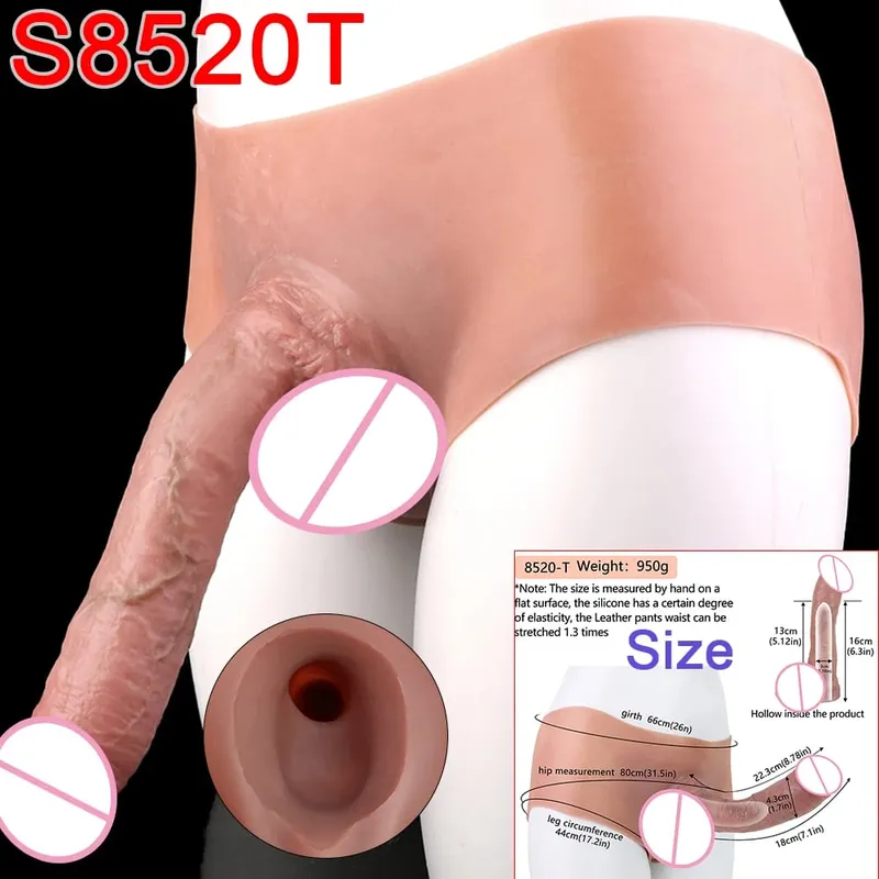 Masculino cinta-on longo oco vibrador ultra realista pênis estender manga calças насадка на член masculino galo capa brinquedos sexuais