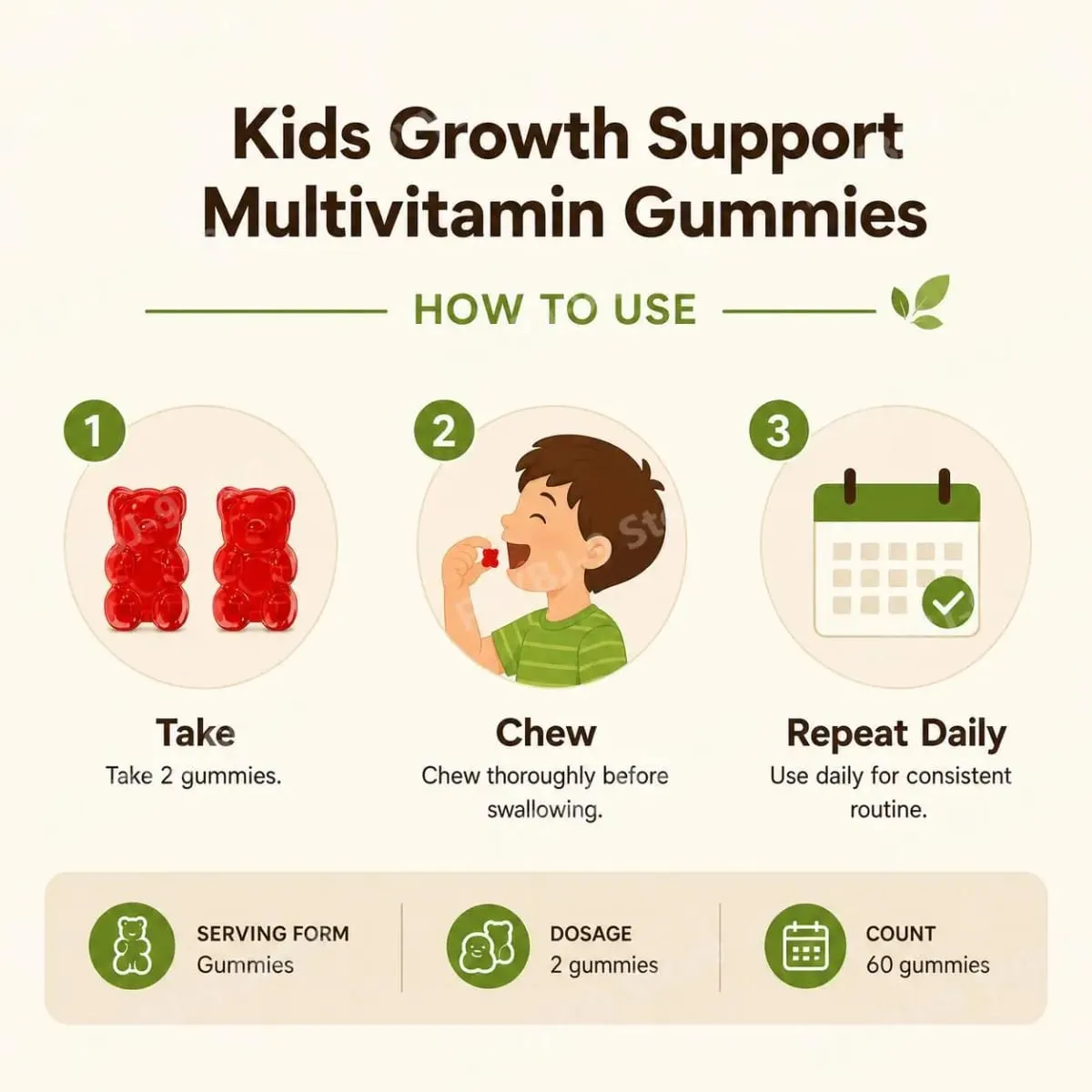 Gomas de suporte para crescimento de altura infantil com nutrição essencial para crescimento e multivitamínico apoia altura saudável e desenvolvimento ósseo