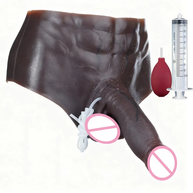 Calcinha preta de silicone nude, esguicho com pênis sólido simulado, grande realista, ejaculação, brinquedo sexual para mulheres