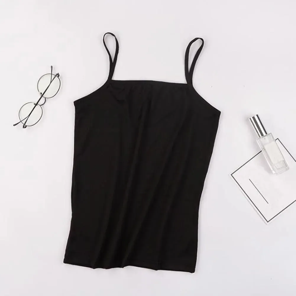 Simples cor sólida feminina regata de algodão macio camis sem mangas colete básico camiseta sexy com tiras camisola para roupas femininas