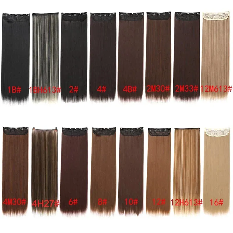 Extensões de cabelo invisíveis sintéticas de 5 clipes de uma peça longa e reta 24 polegadas resistente ao calor para mulheres