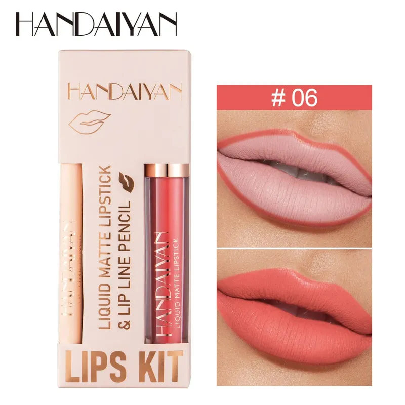 Women's 2-in-1 Lipstick Set with Lip Liner Waterproof Long-lasting Korean Makeup Matte Finish Cosmetics Kit Free Shipping