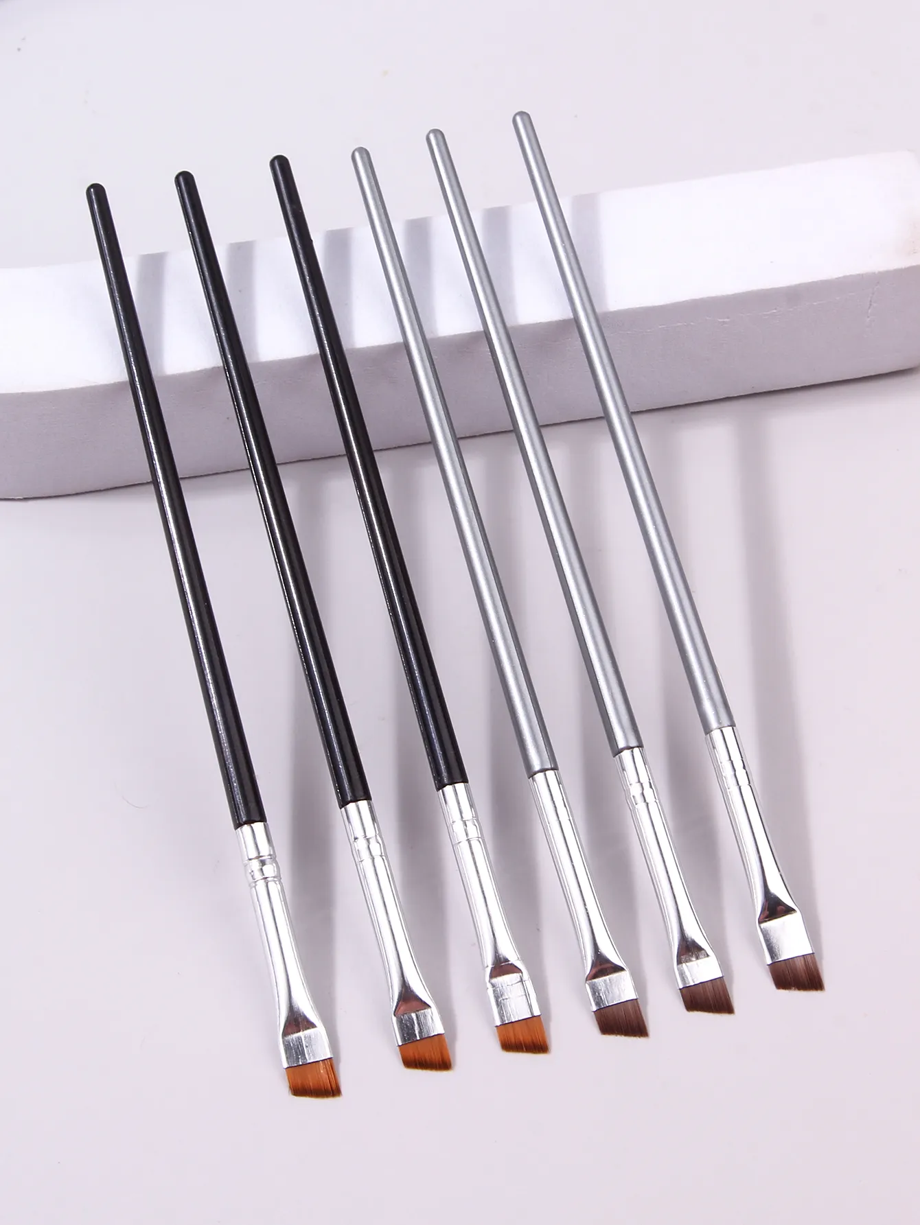 6 pçs conjunto de pincéis de maquiagem delineador fino pincéis de forro fino profissional escova de sobrancelha angular alta qualidade ferramenta de maquiagem de contorno de sobrancelha — image 3