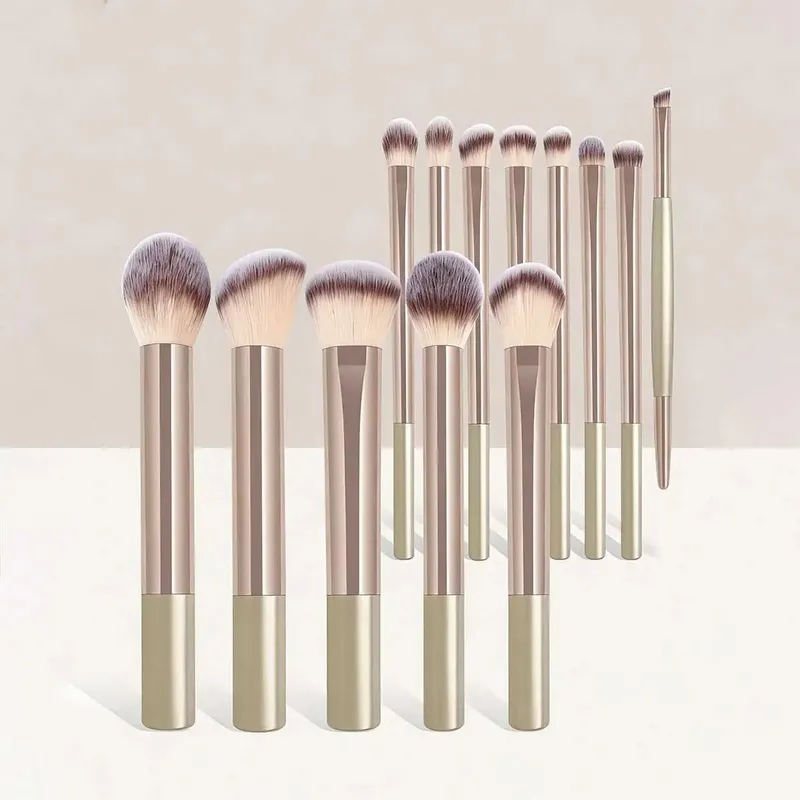 Conjunto de pincéis de maquiagem com 13 peças, kit completo de base, pó, blush, sombra, sobrancelha, iluminador, corretivo, pincel labial com maquiagem
