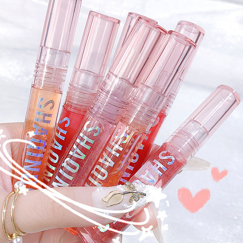 Conjunto de quatro pacotes de brilho labial caixa de brilho labial gelatinoso brilho labial hidratante lábios de vidro não é fácil de colar no copo