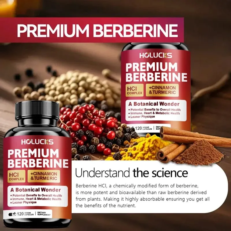 Suplemento de berberina de alta potência que apoia a sensibilidade à insulina e o equilíbrio hormonal do colesterol saudável auxilia no metabolismo saudável