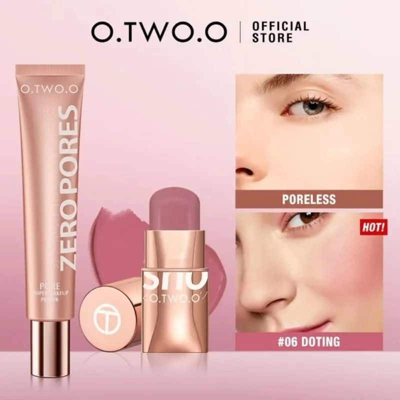 O.TWO.O 2pcs Conjunto de maquiagem Multi Batom Blush Stick Face Primer Base de maquiagem Controle de óleo Maquiagem leve à prova d'água para mulheres
