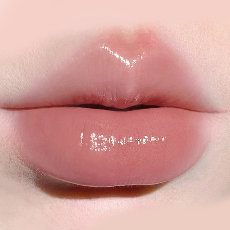 低飽和度鏡面水光固體唇彩鏡面黃褐色口紅保濕唇彩自然裸唇彩妝化妝品