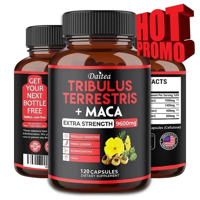 Daitea Tribulus + 瑪卡萃取膠囊 - 超強度 9600 毫克 - 能量耐力與天然能量非基因改造