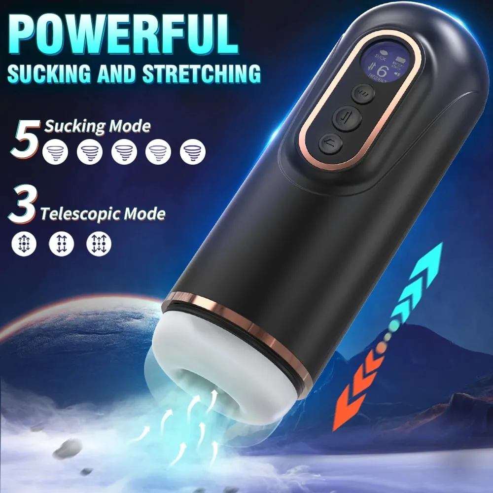 Sucção telescópica automática masturbador masculino vibratório aquecimento inteligente voz sexy fone de ouvido bolso buceta brinquedo sexual para homem
