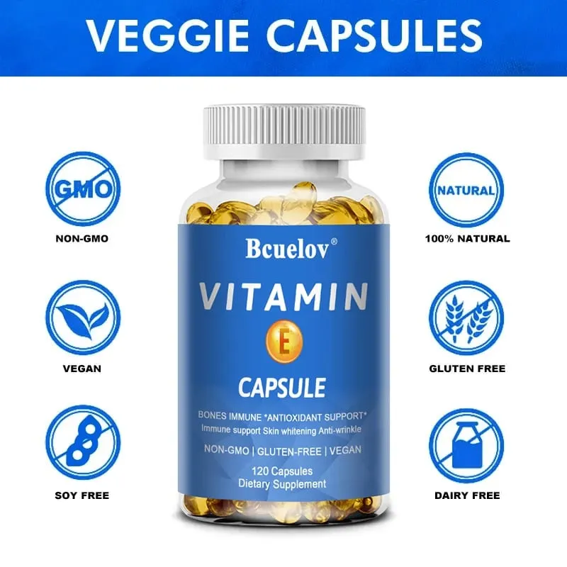 Bcuelov Vitamina E Softgels Suplementos Antioxidantes Facilmente Absorvidos - Apoia a Pele, Coração e Cápsulas de Saúde Imunológica Não OGM
