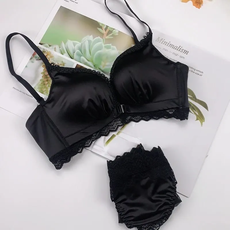 Front Closure Push Up Bra Set - Women's Small Bust Lace Underwire Lingerie | Pull Up Lift Sexy Thin Beauty Back Bralette