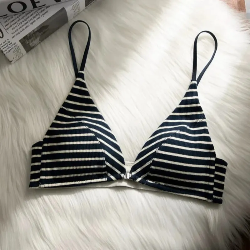 Presságio conjunto de sutiã de fechamento frontal verão fino cinta de espaguete sexy triângulo copo sem costas conjunto de lingerie 32-38 tamanho