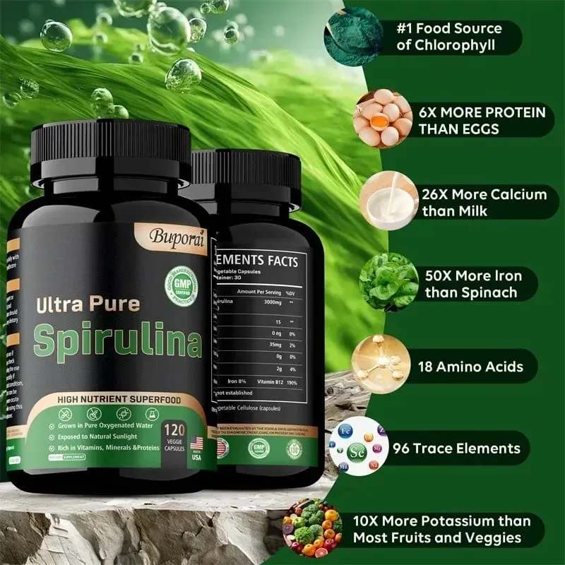 Organic Spirulina Supplement - Detoxification Nutrition Immune System Health Cardiovascular Health AntioxidantSupplements