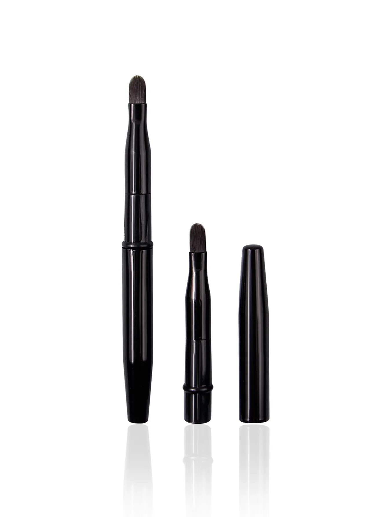 2 pçs preto com uma capa pincéis de maquiagem labial retrátil dupla extremidade retrátil escova de lábios viagem batom gloss pincel de maquiagem