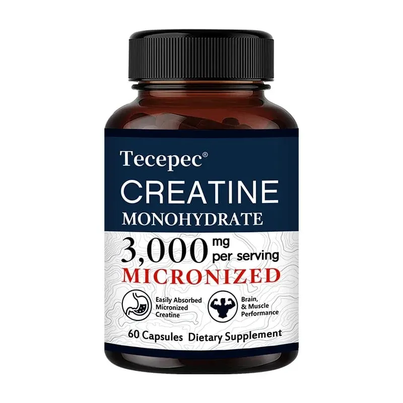 Cápsulas de Creatina Monohidratada 3000 mg Apoiam o Pré-Treino e Músculos Saudáveis, Foco e Memória Fácil de Absorver Fácil de Engolir