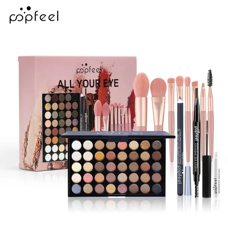Kit Kosmetik Serbuk Palet Kalis Air Matte Glitter Eyeliner Pensil Kening Pen Maskara Berus Solek Kosmetik Mata — image 10