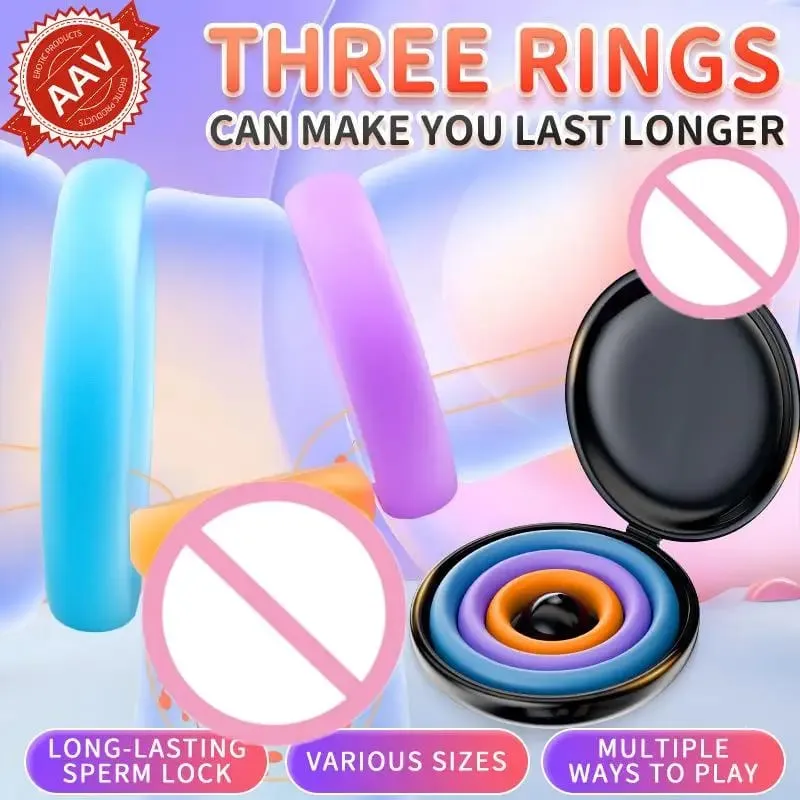 3 pçs conjunto de anel de pênis para homens ereção aprimorada retardada ejaculação galo treinador sêmen bloqueio reutilizável brinquedos sexuais adultos para o sexo masculino