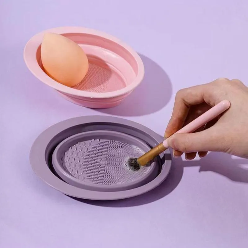 Lavar tapete limpo ferramentas de beleza caixa de purificador de silicone macio escova de maquiagem limpador de pó dobrável tigela de limpeza escovas de sombra