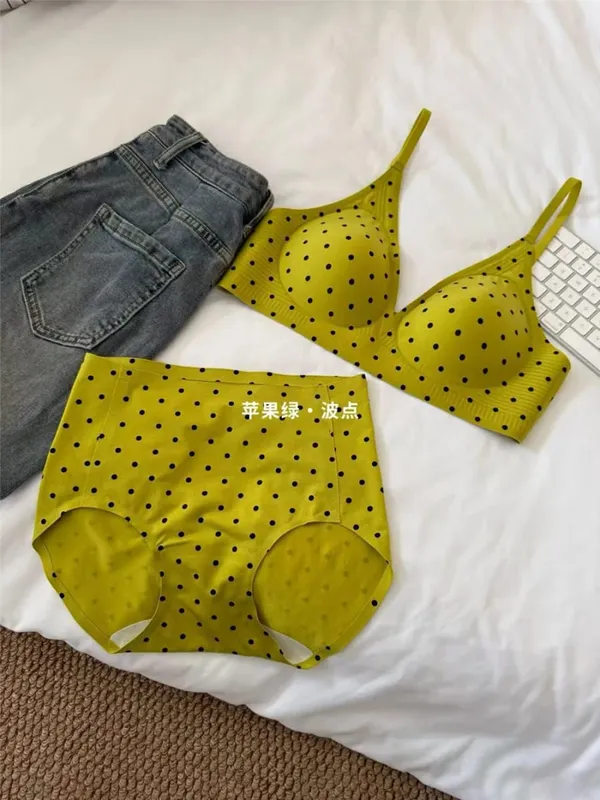 Sutiã retrô americano de bolinhas, sem costura, v profundo, sem fio, suporte de gelatina, conjunto de lingerie anti flacidez, conforto sexy, conjunto de sutiã sexy moyisu