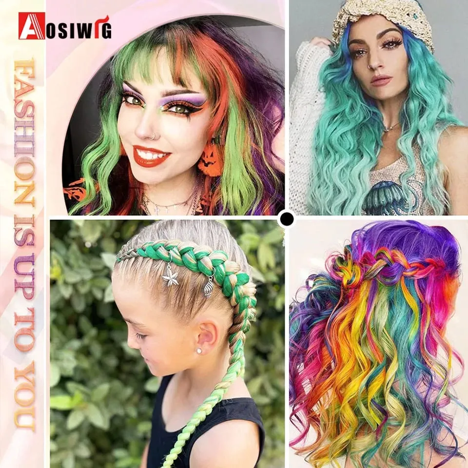 22 "sintético longo reto arco-íris destaque extensões de cabelo colorido clipe em uma peça ombre rosa roxo verde amarelo para wome