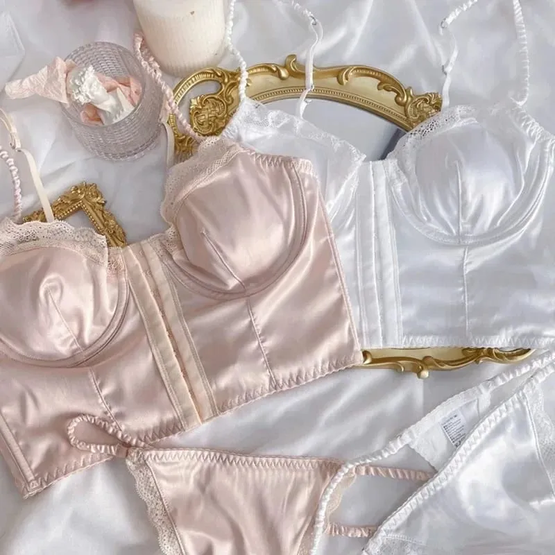 Cetim fivela frontal espinha de peixe roupa interior verão lingerie fina beleza volta halter bralette peito grande pode ser usado fora