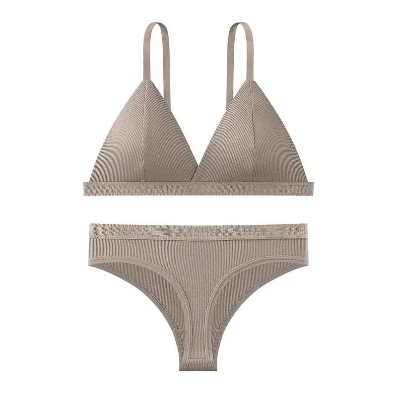 Conjunto de sutiã e calcinha sem costura cor sólida bralette fino sutiãs sem fio cintura baixa tanga lingerie sexy conjunto roupa interior feminina