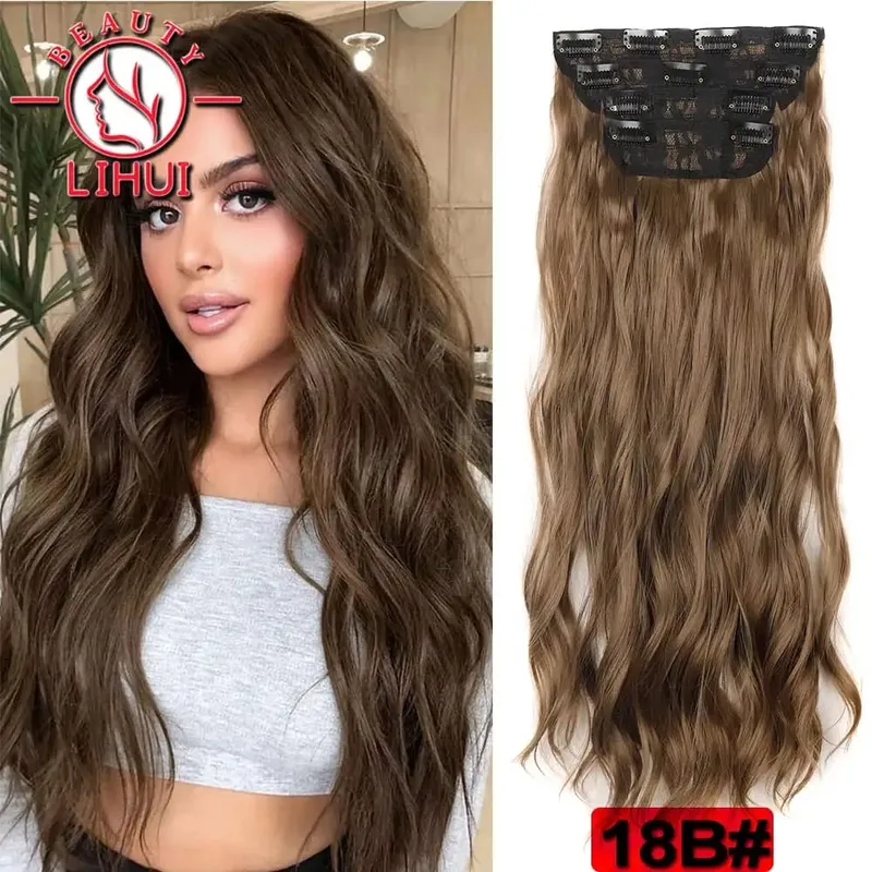 Long Curl Wave Clip In Hair Extensions 6Pcs/Set 16 Clips High Tempreture Synthetic Hairpiece Clip In Hair Extensions 24Inch