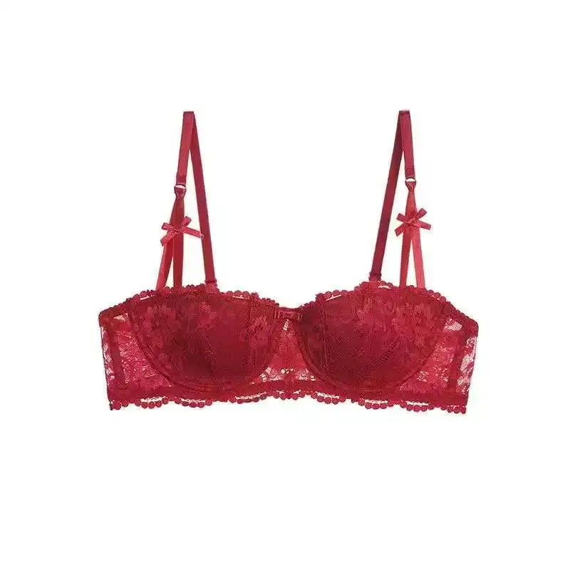Sutiã de renda francesa meia xícara ultrafino compacto sutiã pequeno kawaii lingerie sexy push up estilo japonês design minimalista para mulheres — image 9
