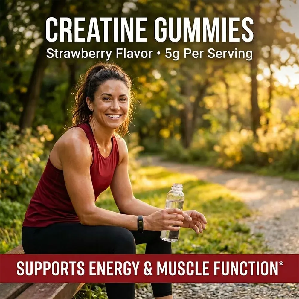 Gomas de creatina monohidratada 5000mg Suporte pré e pós-treino para força muscular e recuperação, construção de massa muscular vegana