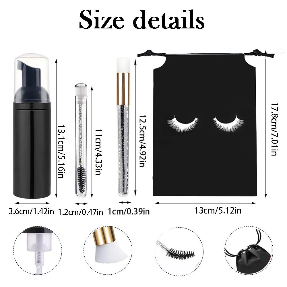 60ml recarregável vazio bomba de plástico garrafa lash extensão kit limpeza haste longa escova lash modelador poeira tubo eva saco armazenamento ferramentas