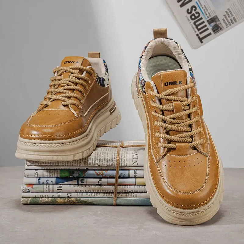 Sapatos casuais masculinos primavera verão sola grossa tênis de textura lisa gola tecida com cadarço calçado confortável
